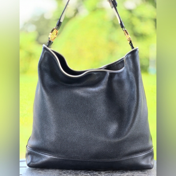 Tory Burch Duet Black Pebbled Leather Hobo Bag - Picture 4 of 12